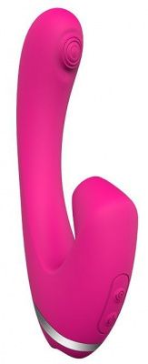 Розовый вибромассажер SUGAR PUFF с вакуумной стимуляцией - 16 см. от Dream Toys
