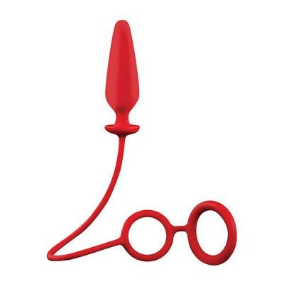 Красное эрекционное кольцо с подхватом и анальным стимулятором MENZSTUFF 3.5INCH DOUBLE RING ANAL PLUG от Dream Toys