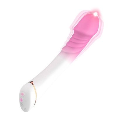 Бело-розовый вибромассажер с крупной головкой - 20,4 см. от Silicone Toys