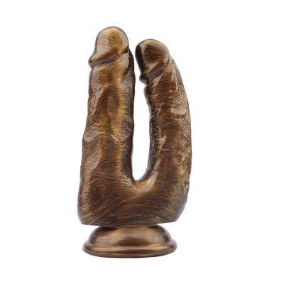 Золотистый анально-вагинальный фаллоимитатор Dick Cumming - 18 см. от Chisa