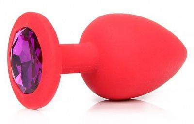 Красная силиконовая пробка с фиолетовым кристаллом размера M - 8 см. от Vandersex