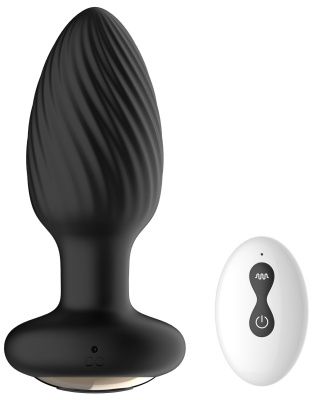 Черная анальная вибропробка с вращением и пультом ДУ - 9,8 см. от Secwell