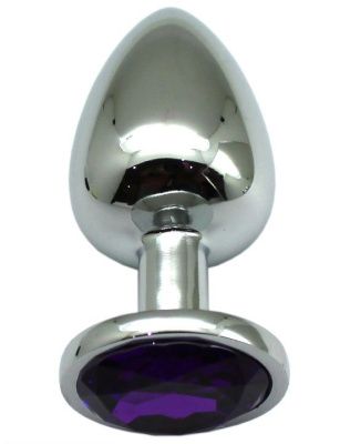 Серебристая анальная пробка с фиолетовым кристаллом - 9 см. от Eroticon