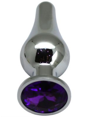 Серебристая анальная пробка с фиолетовым кристаллом - 9,4 см. от Eroticon