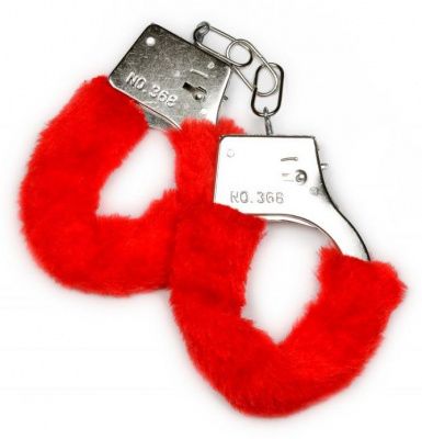 Металлические наручники с красной опушкой и ключиком от Пикантные штучки