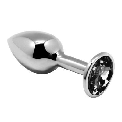 Серебристая анальная втулка с черным кристаллом Mini Metal Butt Plug Size S - 7 см. от Adrien Lastic