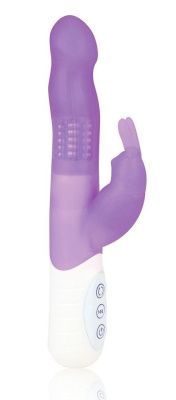 Фиолетовый силиконовый вибратор с клиторальным отростком - 21 см. от Erotic Fantasy