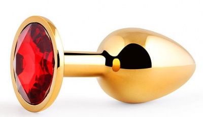 Золотистая анальная пробка с красным стразом - 7,2 см. от Anal Jewelry Plug