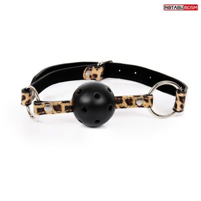 Черный кляп-шарик Ball Gag на леопардовых ремешках от Bior toys