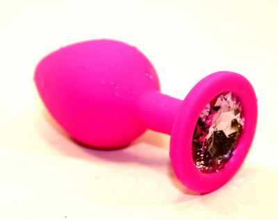 Розовая силиконовая анальная пробка с розовым стразом - 7 см. от 4sexdreaM
