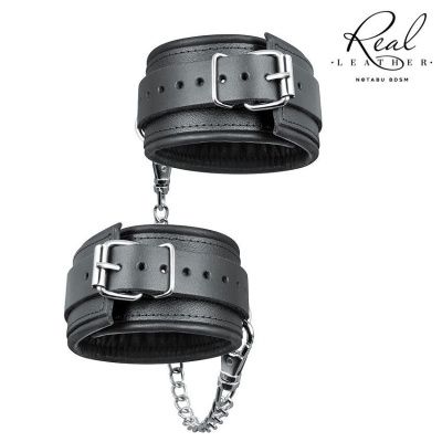 Черные кожаные оковы на цепочке с карабинами от Bior toys