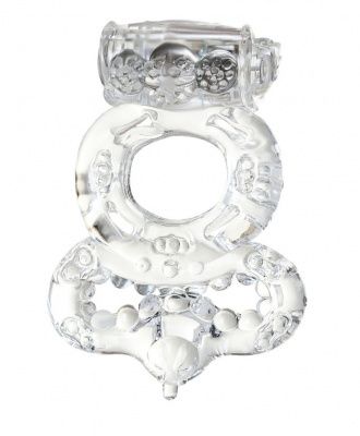 Прозрачное эрекционное кольцо с вибратором  и подхватом от ToyFa
