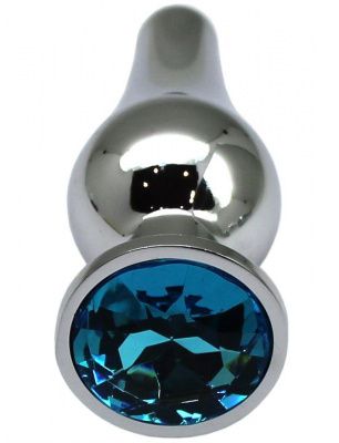 Серебристая анальная пробка с голубым кристаллом - 9,4 см. от Eroticon