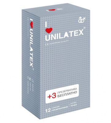 Презервативы с точками Unilatex Dotted - 12 шт. + 3 шт. в подарок от Unilatex