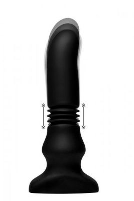 Черный фрикционный вибратор Silicone Vibrating   Thrusting Plug with Remote Control - 17,1 см. от XR Brands