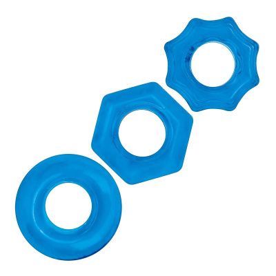 Комплект из трех голубых колец для эрекции 3-Pack Nuts   Bolts Stretch Cock Ring Set от BlueLine