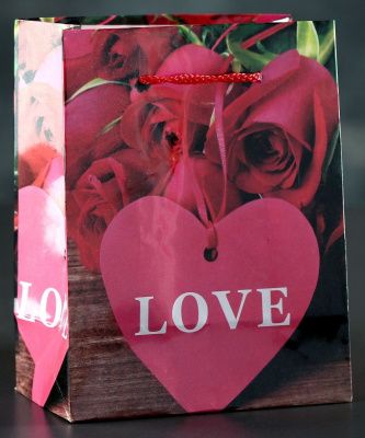 Подарочный пакет Love с розочками и сердечками - 15 х 12 см. от Сима-Ленд