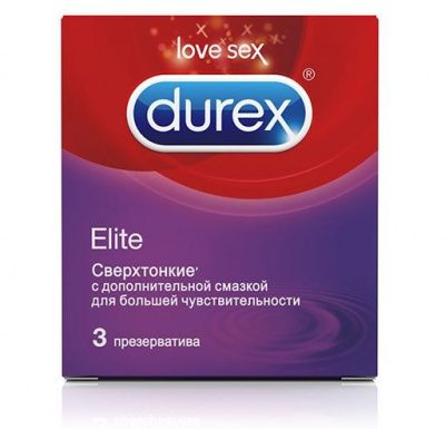 Сверхтонкие презервативы Durex Elite - 3 шт. от Durex