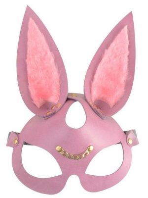 Розовая кожаная маска  Зайка  с длинными ушками от Sitabella