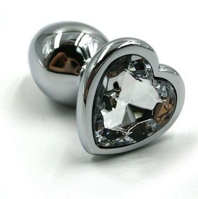 Серебристая анальная пробка с прозрачным сердцем-кристаллом - 7 см. от Kanikule
