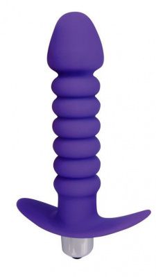 Фиолетовая анальная вибровтулка-елочка с ограничителем - 11,5 см. от Bior toys