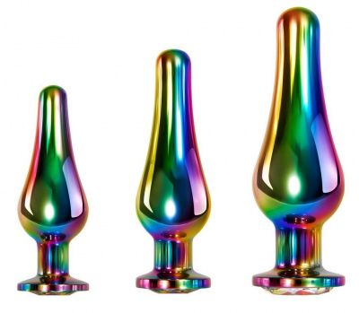 Набор из 3 радужных анальных пробок Rainbow Metal Plug Set от Evolved