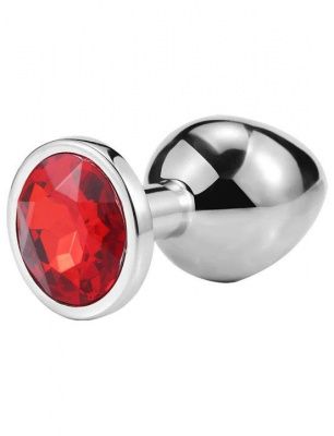 Серебристая анальная пробка iWonder c красным кристаллом - 7,2 см. от iWonder