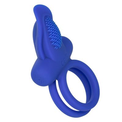 Синее перезаряжаемое эрекционное кольцо Silicone Rechargeable Dual Pleaser Enhancer от California Exotic Novelties