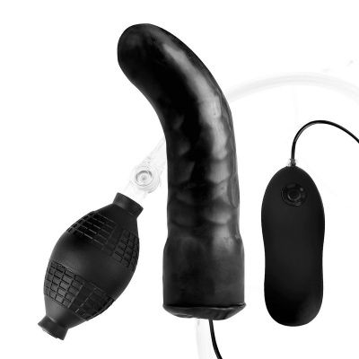 Чёрный изогнутый фаллос с вибрацией и расширением - 16 см. от Lux Fetish