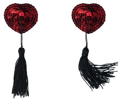 Красные пэстисы-сердечки Gipsy с черными кисточками от Lola Lingerie