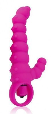 Розовый силиконовый рельефный вибромассажер - 11,5 см. от Bior toys