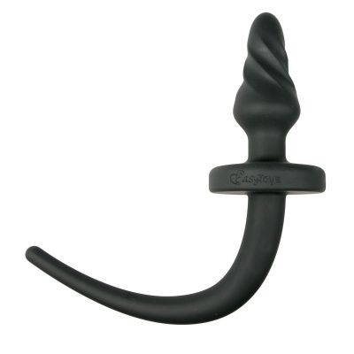 Черная витая анальная пробка Dog Tail Plug с хвостом от EasyToys