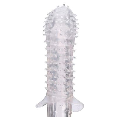 Прозрачная массажная насадка на пенис с шишечками и юбочкой - 12,5 см. от Сима-Ленд