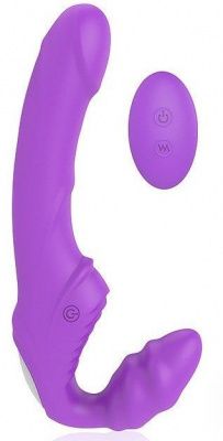 Фиолетовый безремневой страпон с 9 режимами вибрации и пультом ДУ от Bior toys
