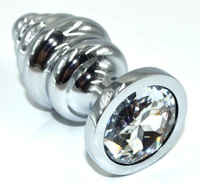 Серебристая анальная пробка из нержавеющей стали с прозрачным кристаллом - 8,8 см. от Kanikule
