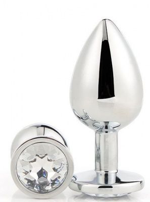 Серебристая анальная втулка с прозрачным кристаллом - 7,1 см. от Dream Toys