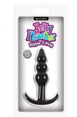 Чёрная анальная пробка Jelly Rancher T-Plug Ripple - 10,9 см. от NS Novelties