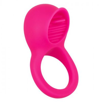 Ярко-розовое эрекционное кольцо Silicone Rechargeable Teasing Tongue Enhancer от California Exotic Novelties