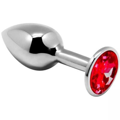Серебристая анальная втулка с красным кристаллом Mini Metal Butt Plug Size S - 7 см. от Adrien Lastic
