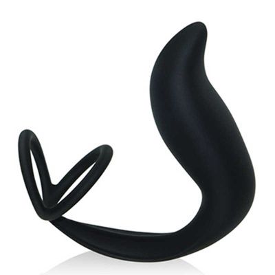 Черный стимулятор простаты с эрекционным кольцом Combo Double Cockring Plug от Lovetoy