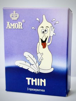 Супертонкие презервативы AMOR Thin  Яркая линия  - 3 шт. от AMOR