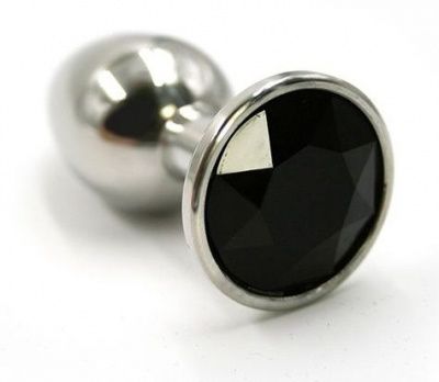 Серебристая алюминиевая анальная пробка с чёрным кристаллом - 7 см. от Kanikule