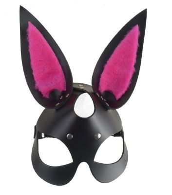 Черная маска  Зайка  с розовыми меховыми вставками от Sitabella