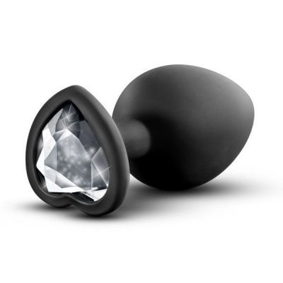 Черная анальная втулка с прозрачным кристаллом в виде сердечка Bling Plug Small - 7,6 см. от Blush Novelties