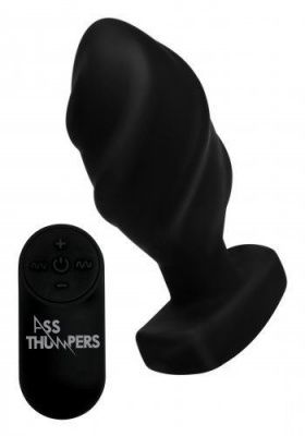 Черная анальная вибропробка с пультом ДУ The Driller 10X Swirled - 13 см. от XR Brands