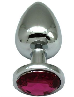 Серебристая анальная пробка с малиновым кристаллом - 9 см. от Eroticon