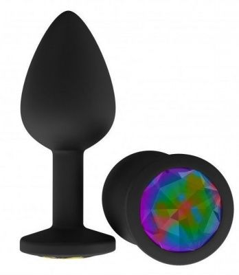 Чёрная анальная втулка с разноцветным кристаллом - 7,3 см.  от Сумерки богов