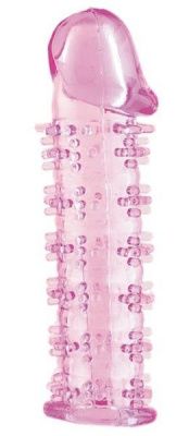 Гелевая розовая насадка на фаллос с шипами - 12 см. от ToyFa