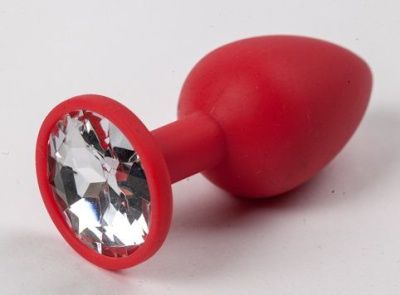 Красная силиконовая анальная пробка с прозрачным стразом - 7,1 см. от 4sexdreaM
