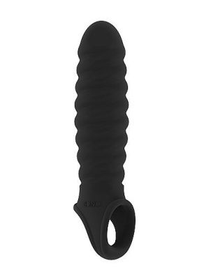 Чёрная ребристая насадка Stretchy Penis Extension No.32 от Shots Media BV